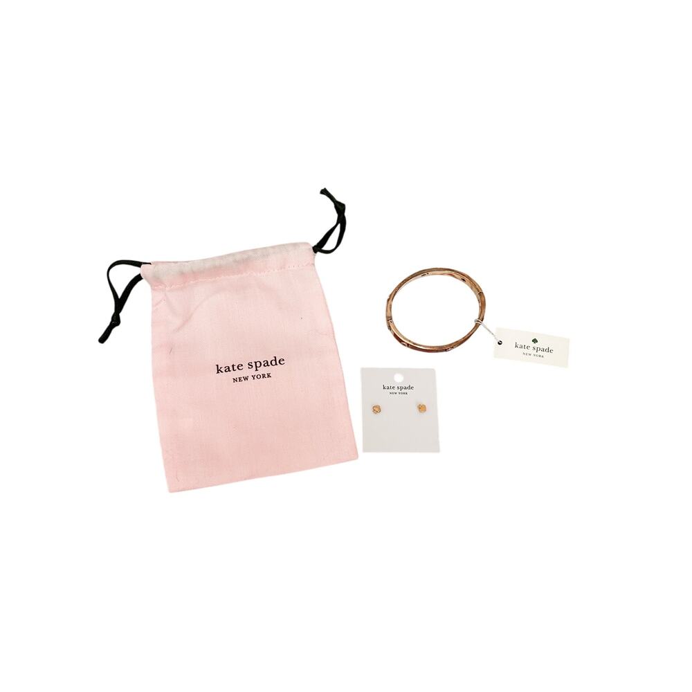 KATE SPADE Rose Gold Heritage Spade Hinged Bangle Bracelet Heart Stud Earrings
